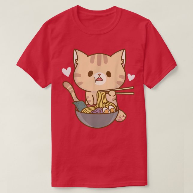 Katze Japanisch Ramen Bowl Niedlich Kitten Noodles T-Shirt (Design vorne)