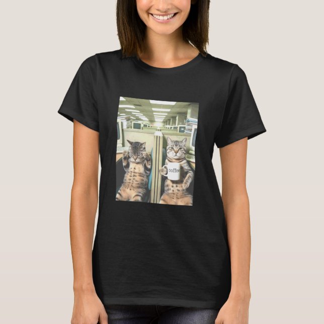 Katze Kaffee Pause Katzen Büro Meme T-Shirt (Vorderseite)