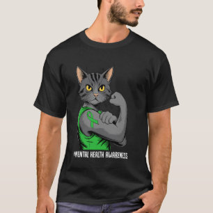 Katze Kämpferin für psychische Gesundheit grünes B T-Shirt