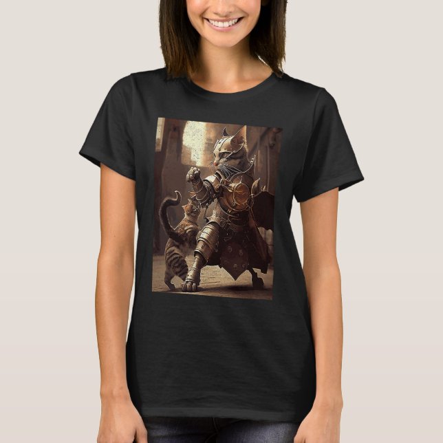 Katze kämpft Steampunk T-Shirt (Vorderseite)