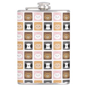 Katze, Kaninchen, Hund und Bär Flachmann