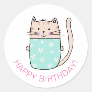 Katze Kätzchen Alles Gute zum Geburtstag Runder Aufkleber