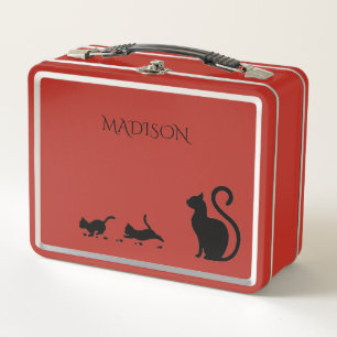 Katze/Kätzchen aus Metall Lunchbox in Rot/individu