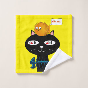 Katze Kätzchen Fisch Gelb Badezimmer Handtuch Sets