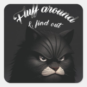 Katze, Kätzchen, Flausch herum und finde heraus lu Quadratischer Aufkleber