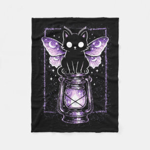 Katze Kätzchen Mondmotte lila kawaii Pastell Goth  Fleecedecke