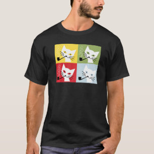 Katze Kätzchen raucht Pfeife Retro Vintage Kunst T-Shirt