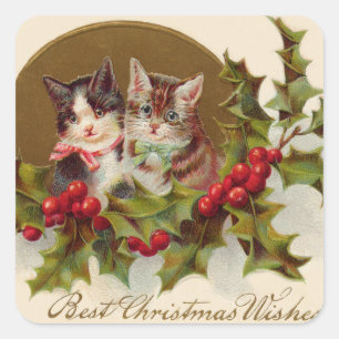 Katze Kätzchen Stechpalme Winterbeere Quadratischer Aufkleber