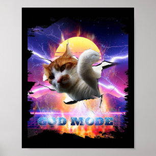 Katze Kätzchen zerbrach Wand Gaming Gamer Gott Mod Poster