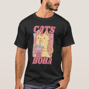 Katze Katze Mit Bubbletea Boba Perlen Süß Bunt C T-Shirt