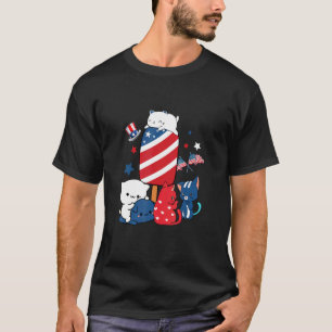 Katze Katzen Rot Weiß Und Blau 4. Juli Eis am Stie T-Shirt