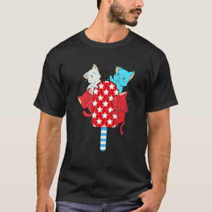 Katze Katzen Rot Weiß Und Blau 4. Juli Popsicle 1 T-Shirt