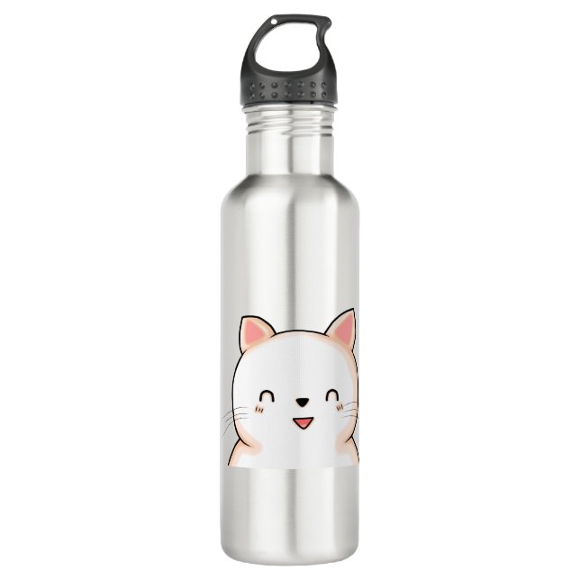 Katze Katzenkatze Kawaii Augen Zeichnend Tier. Edelstahlflasche (Vorderseite)
