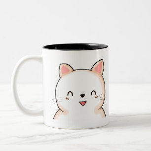 Katze Katzenkatze Kawaii Augen Zeichnend Tier. Zweifarbige Tasse