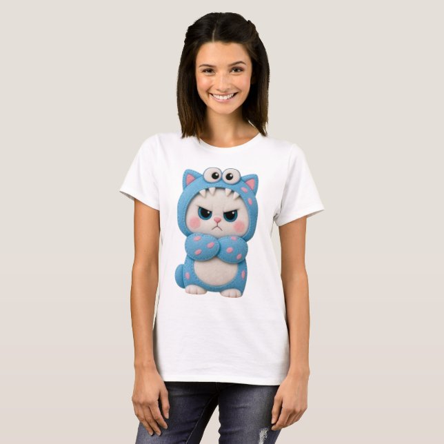 Katze Kawaii Patchwork T-Shirt (Vorne ganz)