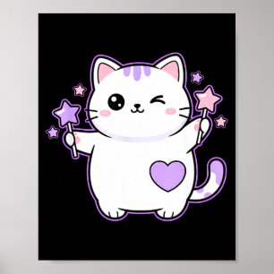 Katze Kawaii Zwinkerkatze Magischer Stern Zauberst Poster