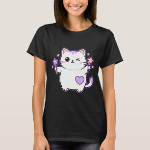 Katze Kawaii Zwinkerkatze Magischer Stern Zauberst T-Shirt