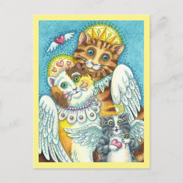 KATZE, KITTEN & MAUSANGELN IN HEAVEN, HALO & WINGS POSTKARTE (Vorderseite)