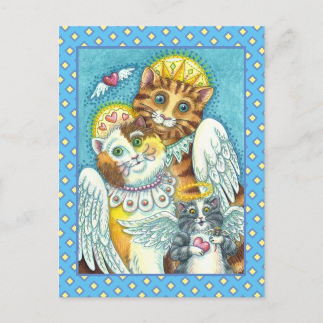 KATZE, KITTEN & MAUSANGELN IN HEAVEN, HALO & WINGS POSTKARTE (Vorderseite)