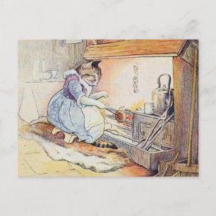 Katze kocht am Feuer Rezeptkarte Postkarte