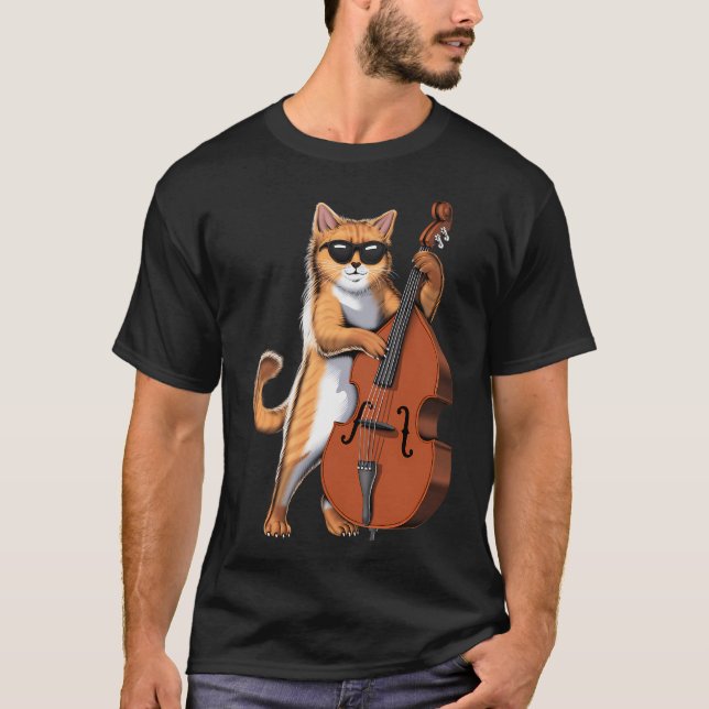 Katze Kontrabassspieler T-Shirt (Vorderseite)