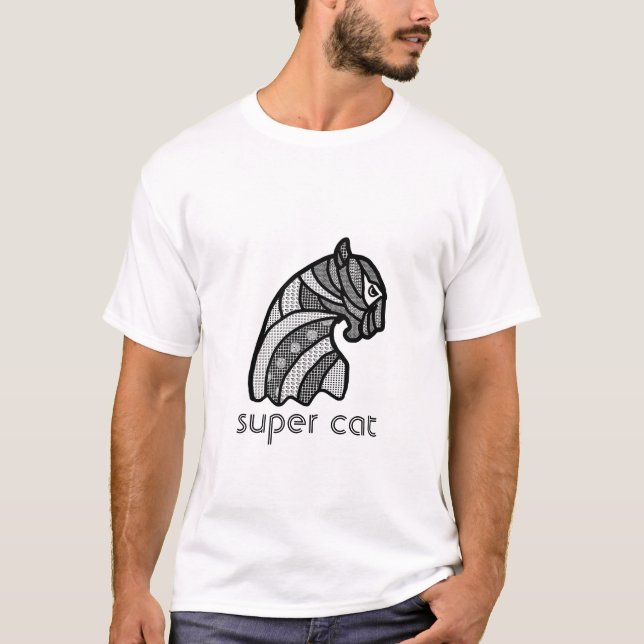 Katze Kopf mit Boho Ornamente Schwarz-Weiß T-Shirt (Vorderseite)