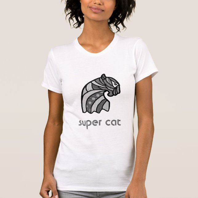 Katze Kopf mit Boho Ornamente Schwarz-Weiß T-Shirt (Vorderseite)