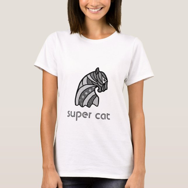 Katze Kopf mit Boho Ornamente Schwarz-Weiß T-Shirt (Vorderseite)