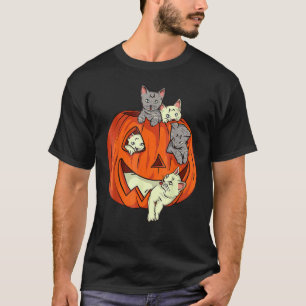 Katze Kürbis geschnitzt Jack O Lantern Katze Hallo T-Shirt