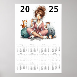 Katze Lady and Yarn 2025 Kalender Poster