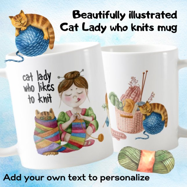 Katze Lady, die gerne Strick Funny Cat Mama Knitte Kaffeetasse (Von Creator hochgeladen)