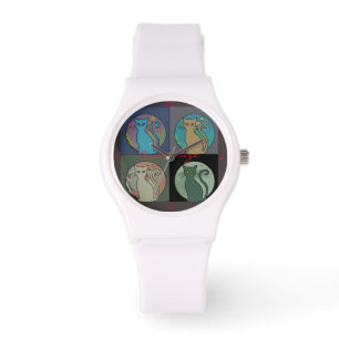 Katze Lady Multi Cats Sitting Thunder_Cove Armbanduhr