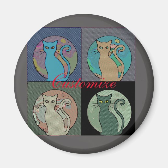 Katze Lady Multi Cats Sitzen Thunder_Cove Magnet (Vorne)