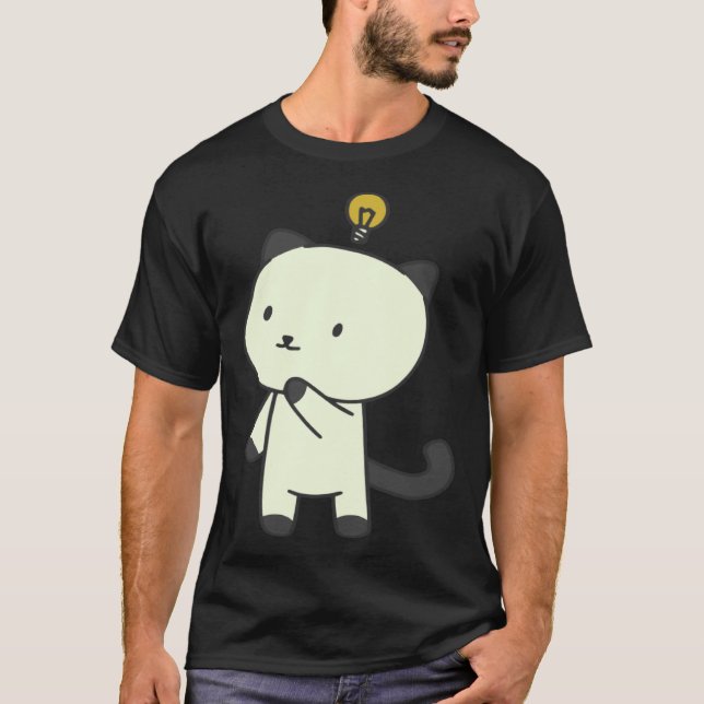 Katze  Lampe Denken T-Shirt (Vorderseite)