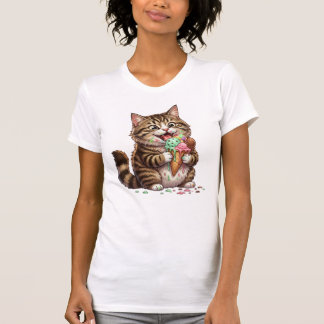 Katze leckt schmelzendes Eis – Farbige Tropfen T-Shirt