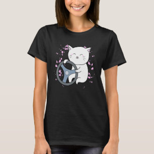 Katze Lenkrad Fahrer Lenker Auto fahren T-Shirt
