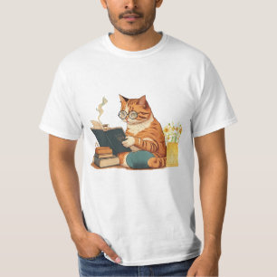 Katze Lesen eines Buches und trinken Kaffee T-Shirt