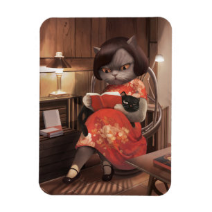Katze lesen in Cheongsam Magnet