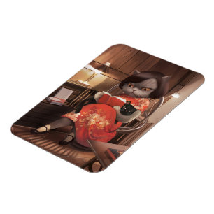 Katze lesen in Cheongsam Magnet