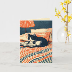 Katze lesend im Bett Karte