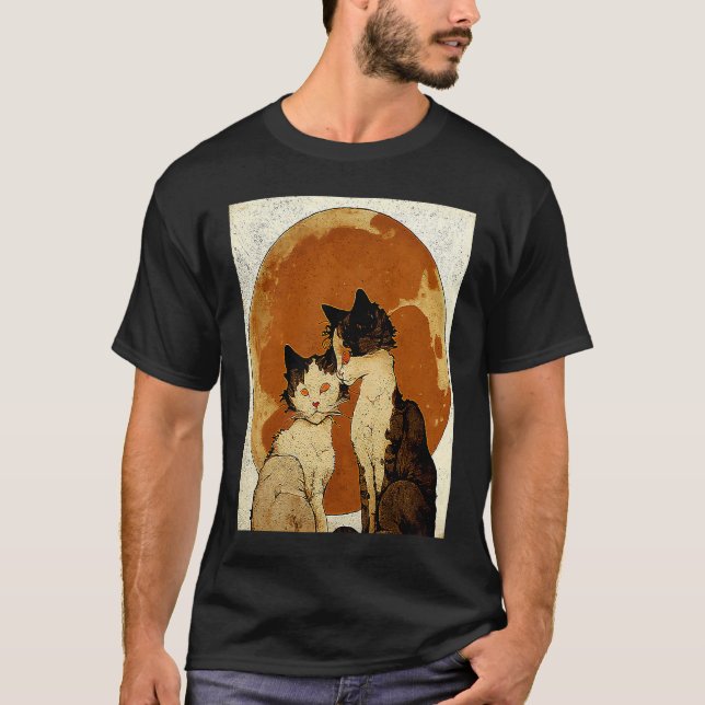 Katze Liebe Mond T-Shirt (Vorderseite)