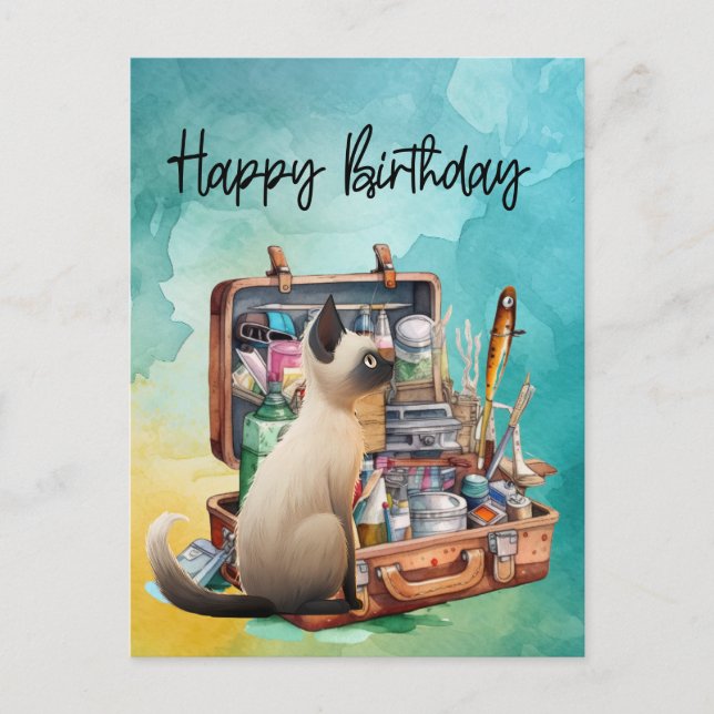Katze Liebhaber, die zum Geburtstag fischen Postkarte (Vorderseite)