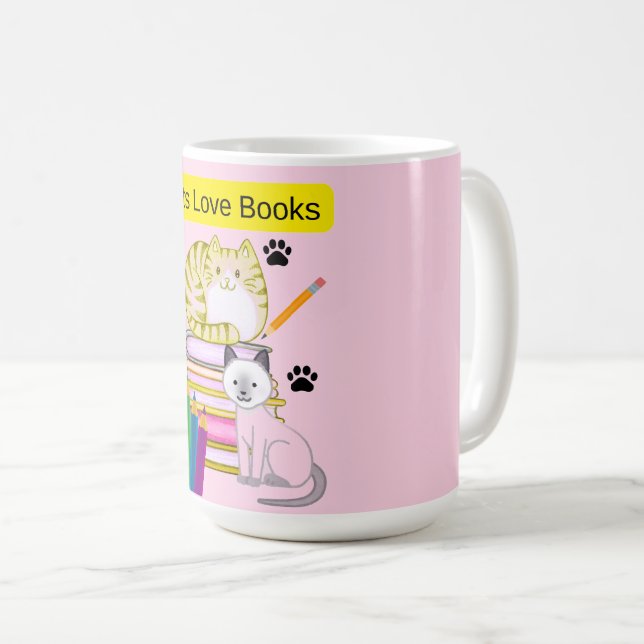 Katze liebt Bücher Kaffeetasse (VorderseiteRechts)