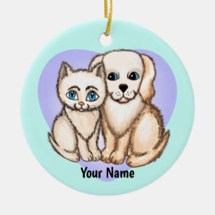 Katze liebt Hund  Keramik Ornament
