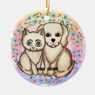 Katze liebt Hund-Ornament Keramik Ornament