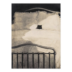 Katze liegt im Bett Lustiger Vintage-Druck Poster