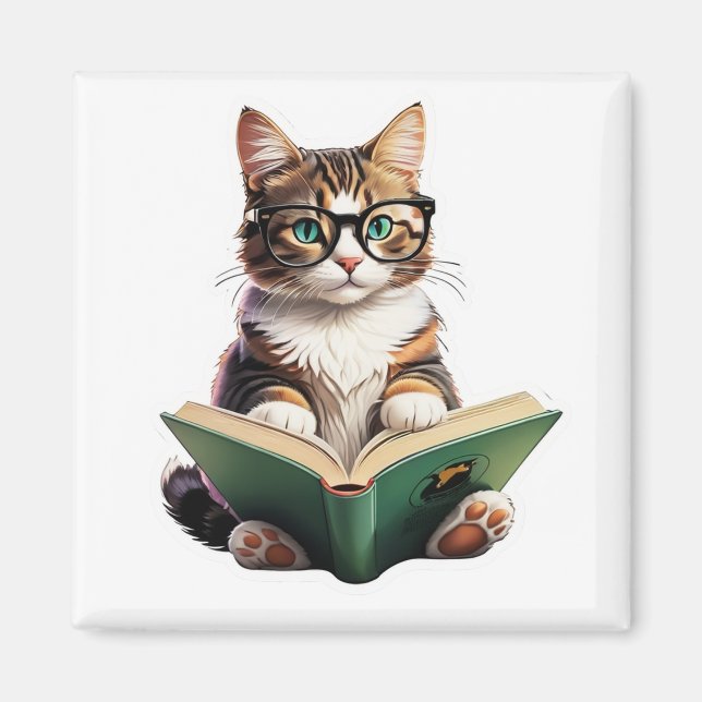 Katze liest Buch  Magnet (Vorne)