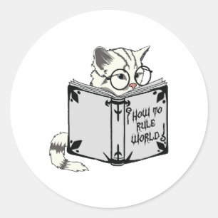 Katze liest Buch Runder Aufkleber