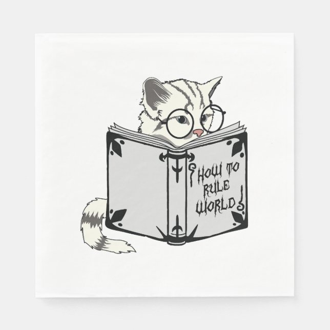 Katze liest Buch  Serviette (Vorderseite)