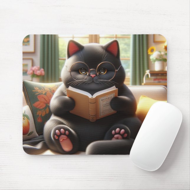 Katze liest ein Buch auf dem Sofa Mousepad (Mit Mouse)